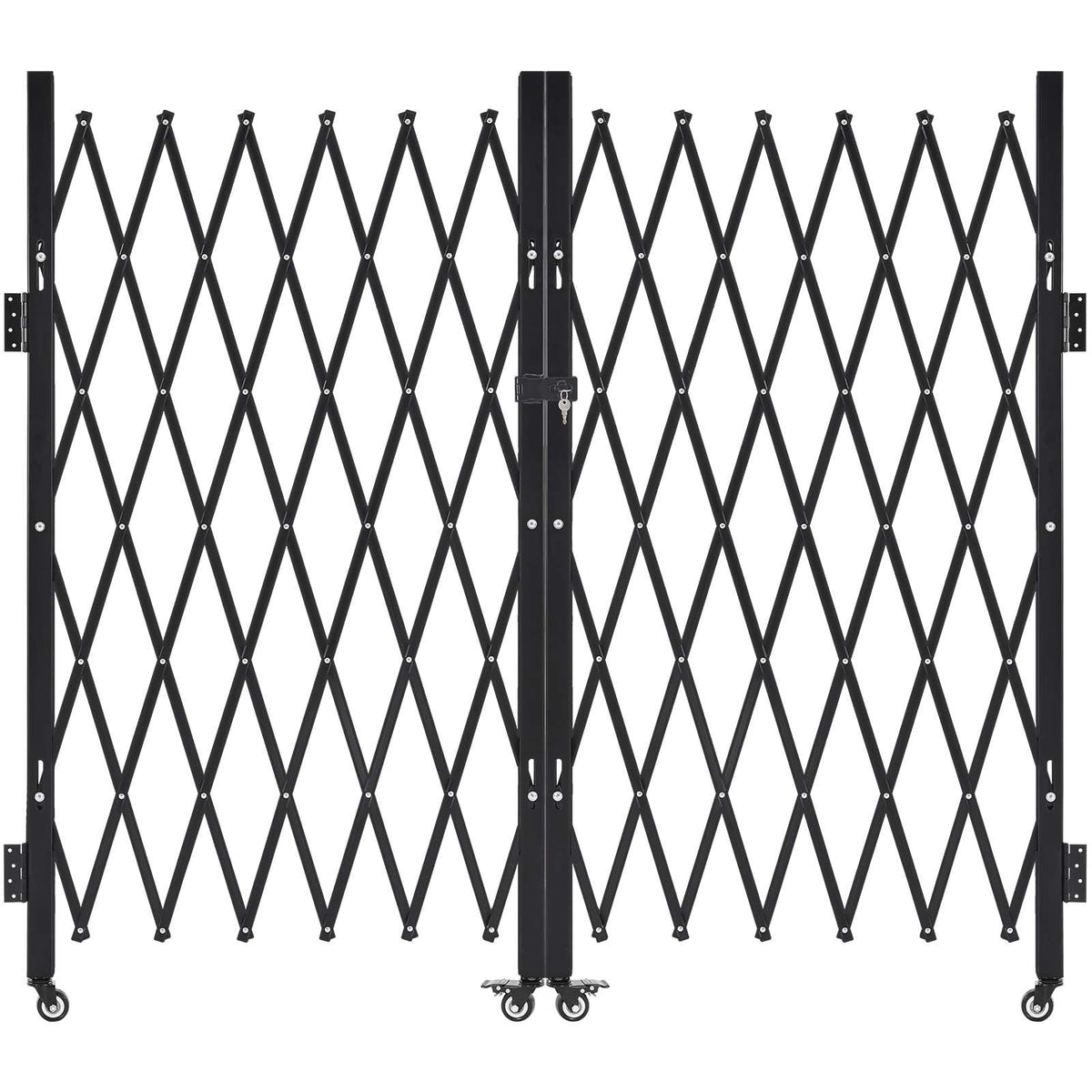 Double Folding Security Gate, Lockable Scissor Gate with 360° Swivel Casters, Outdoor Barricade Steel Retractable Gates, for Entry Security, Garage, Warehouse & Pool, 125.98 x 63.19 in (W x H)