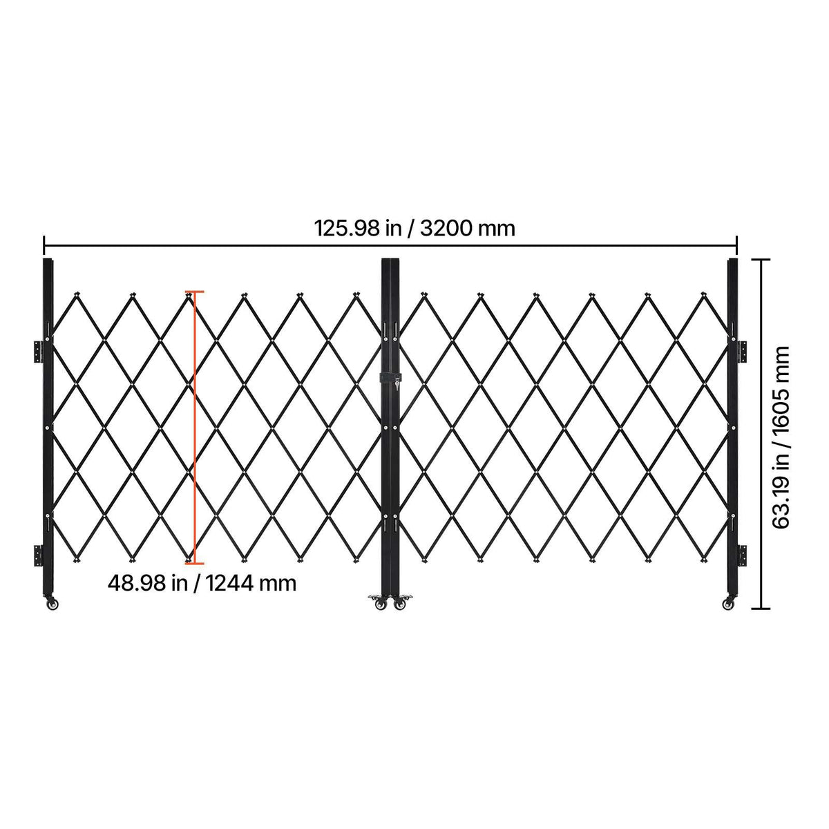 Double Folding Security Gate, Lockable Scissor Gate with 360° Swivel Casters, Outdoor Barricade Steel Retractable Gates, for Entry Security, Garage, Warehouse & Pool, 125.98 x 63.19 in (W x H)