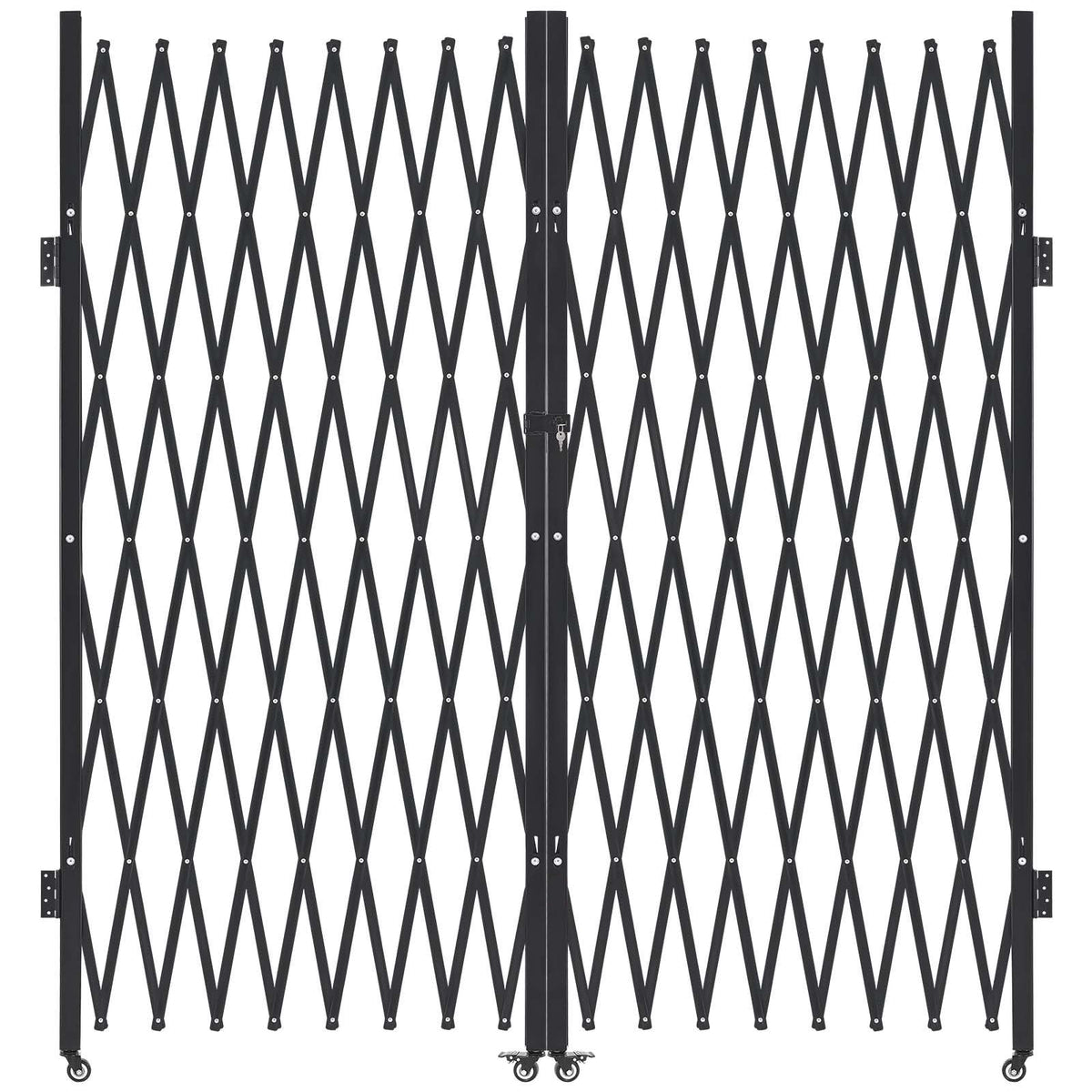 Double Folding Security Gate, Lockable Scissor Gate with 360° Swivel Casters, Outdoor Barricade Steel Retractable Gates, for Entry Security, Garage, Warehouse & Pool, 155.12 x 86.81 in (W x H)