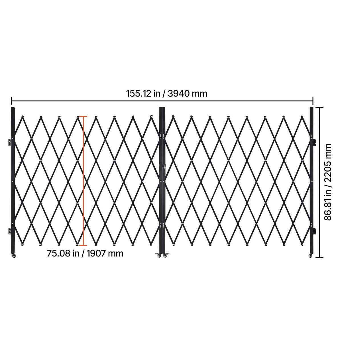 Double Folding Security Gate, Lockable Scissor Gate with 360° Swivel Casters, Outdoor Barricade Steel Retractable Gates, for Entry Security, Garage, Warehouse & Pool, 155.12 x 86.81 in (W x H)