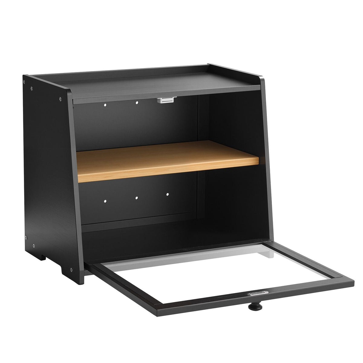 Double Layer Bread Box for Kitchen Counter, Large Capacity Bamboo Bread Storage Container, Farmhouse Wooden Breadbox for Homemade Bread, Storage Holder Bin with Acrylic Wavy Door Panel, Black