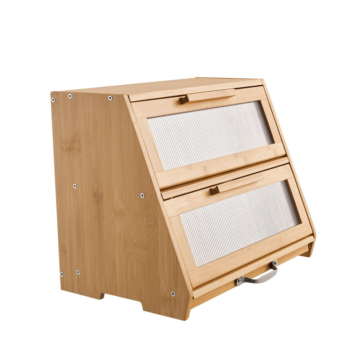 Double Layer Bread Box for Kitchen Counter, Large Capacity Bamboo Bread Storage Container, Farmhouse Wooden Breadbox for Homemade Bread, Storage Holder Bin with Acrylic Wavy Door Panel, Natural