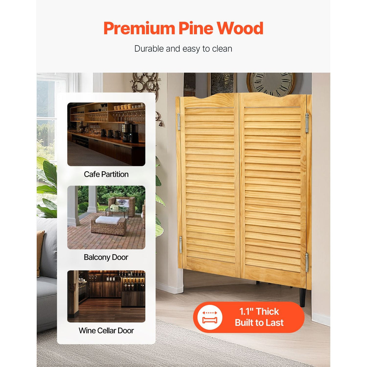 Double Saloon Doors, 32"W x 42" H Arched Top Interior Swinging Cafe Doors, Premium Pine Wood, with Hinges & Hardware Kit, Easy to Install, for Hallway Kitchen Bar Pub Entrance, Log Color