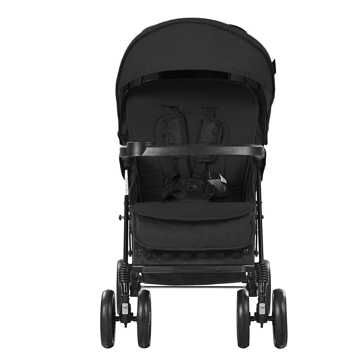 Double Stroller, Foldable Lightweight Twin Stroller with Tandem Seating, Adjustable Backrest/Footrest, Wrap-Around Safety Harness, Storage Basket & Tray, for Newborn and Toddler (Black)