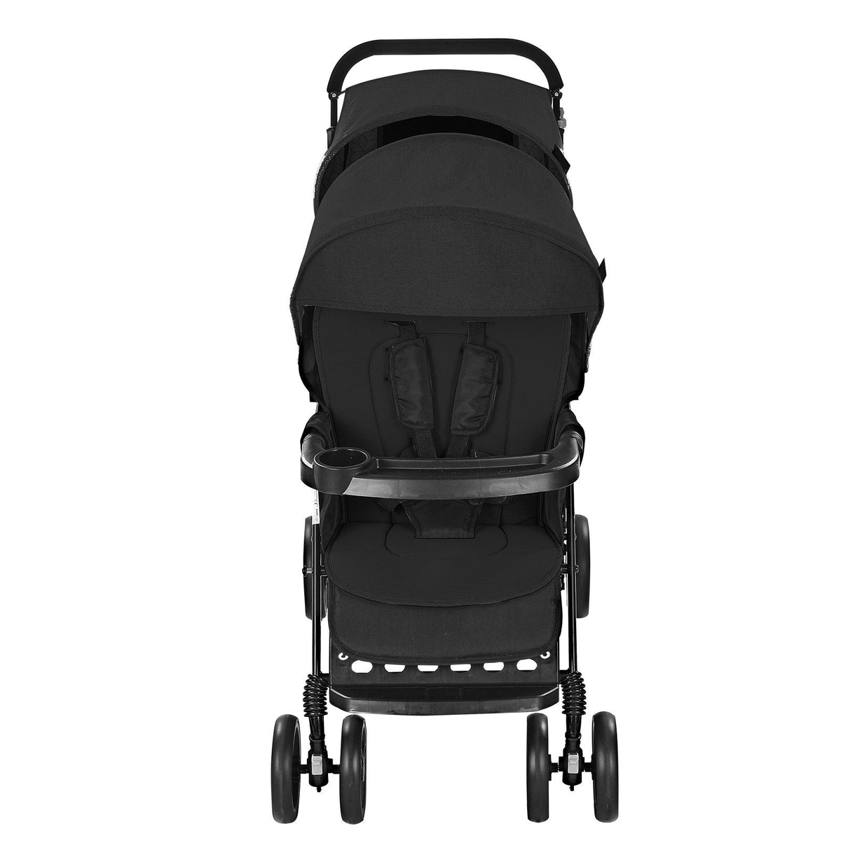 Double Stroller, Foldable Lightweight Twin Stroller with Tandem Seating, Adjustable Backrest/Footrest, Wrap-Around Safety Harness, Storage Basket & Tray, for Newborn and Toddler (Black)