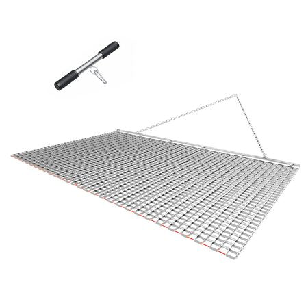 Drag Harrow, 5 x 3 ft, High-Efficiency Chain Harrow Rake, ATVs UTVs Tractors Attachments, Durable Galvanized Steel Mesh Drag Mat with Towing Chain, for Gravel Driveway Ruts Farm Field Leveling