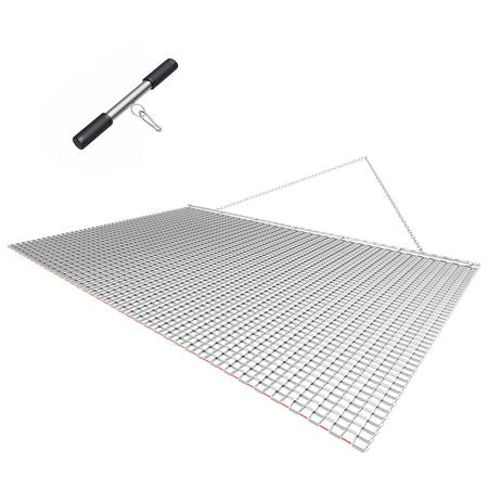 Drag Harrow, 6.6 x 4 ft, High-Efficiency Chain Harrow Rake, ATVs UTVs Tractors Attachments, Durable Galvanized Steel Mesh Drag Mat with Towing Chain, for Gravel Driveway Ruts Farm Field Leveling