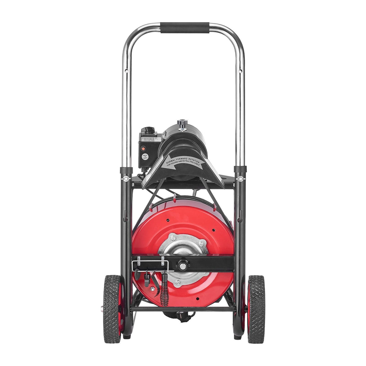 Drain Cleaner Machine 100 FT x 1/2 Inch, Auto Feed Sewer Snake Auger on Wheels - with 8 Cutters & Air-Activated Foot Switch for 2" to 6" Pipes
