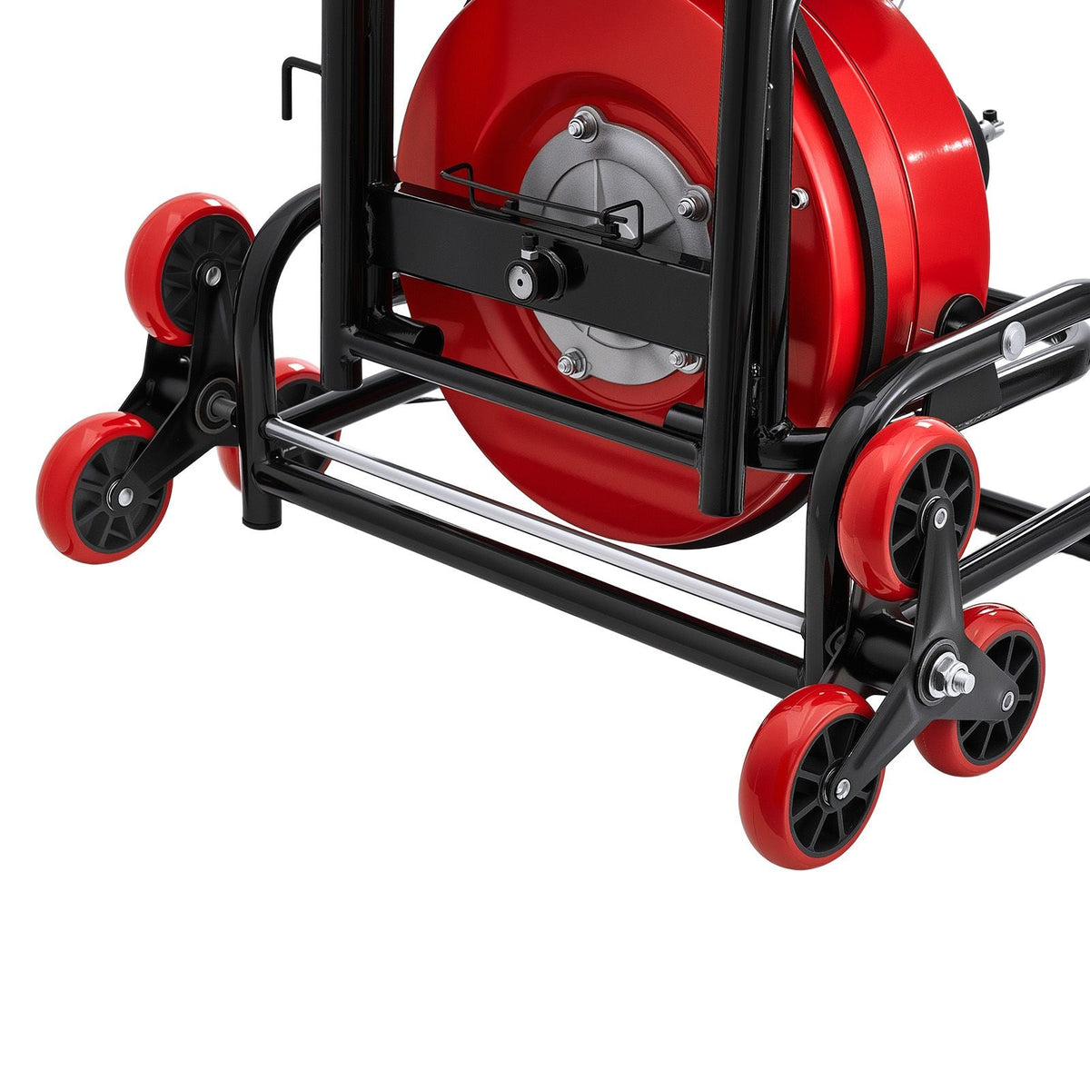 Drain Cleaner Machine 100 FT x 1/2 Inch, Auto Feed Sewer Snake Auger, Portable Drain Cleaning Machine with Climbing Wheels, Adjustable Drum, 8 Cutters & Foot Switch for 2" to 6" Pipes