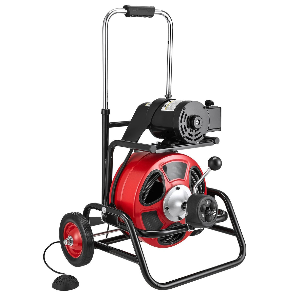 Drain Cleaner Machine 100 FT x 1/2 Inch, Auto Feed Sewer Snake Auger, Portable Drain Cleaning Machine with Climbing Wheels, Adjustable Drum, 8 Cutters & Foot Switch for 2" to 6" Pipes