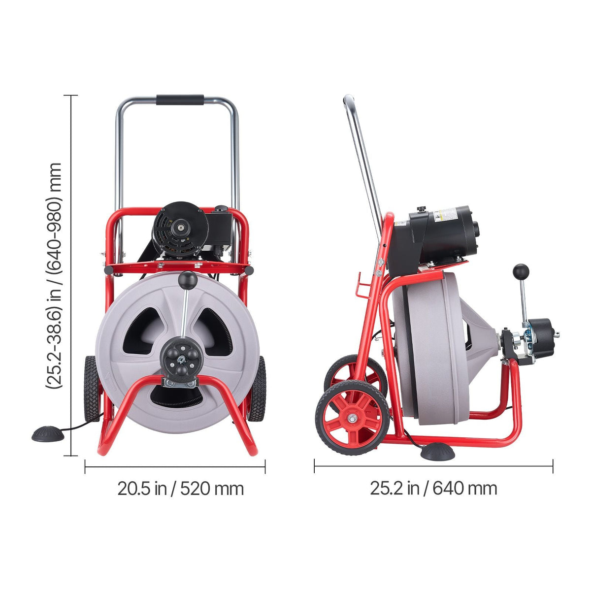 Drain Cleaner Machine 100 FT x 1/2 Inch, Auto Feed Sewer Snake Drain Auger on Wheels, Portable Drain Cleaning Machine with 8 Cutters & Air-Activated Foot Switch for 2" to 6" Pipes