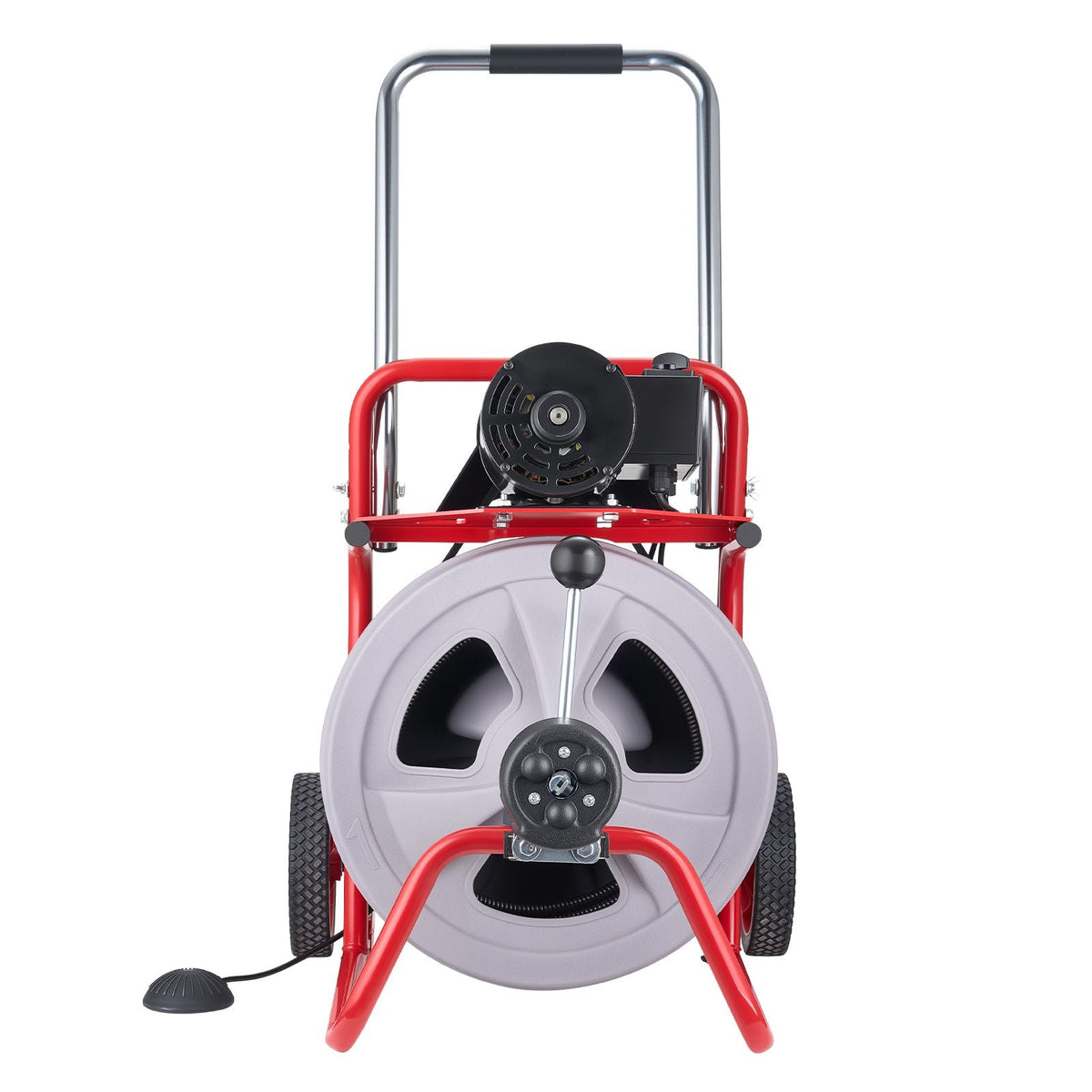 Drain Cleaner Machine 100 FT x 1/2 Inch, Auto Feed Sewer Snake Drain Auger on Wheels, Portable Drain Cleaning Machine with 8 Cutters & Air-Activated Foot Switch for 2" to 6" Pipes