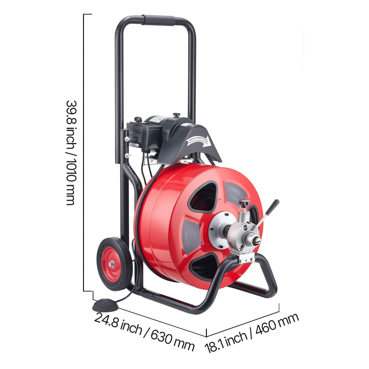 Drain Cleaner Machine 100 FT x 3/4 Inch, Auto Feed Sewer Snake Auger on Wheels, Portable Drain Cleaning Machine with 4 Cutters & Air-activated Foot Switch for 4" to 8" Pipes