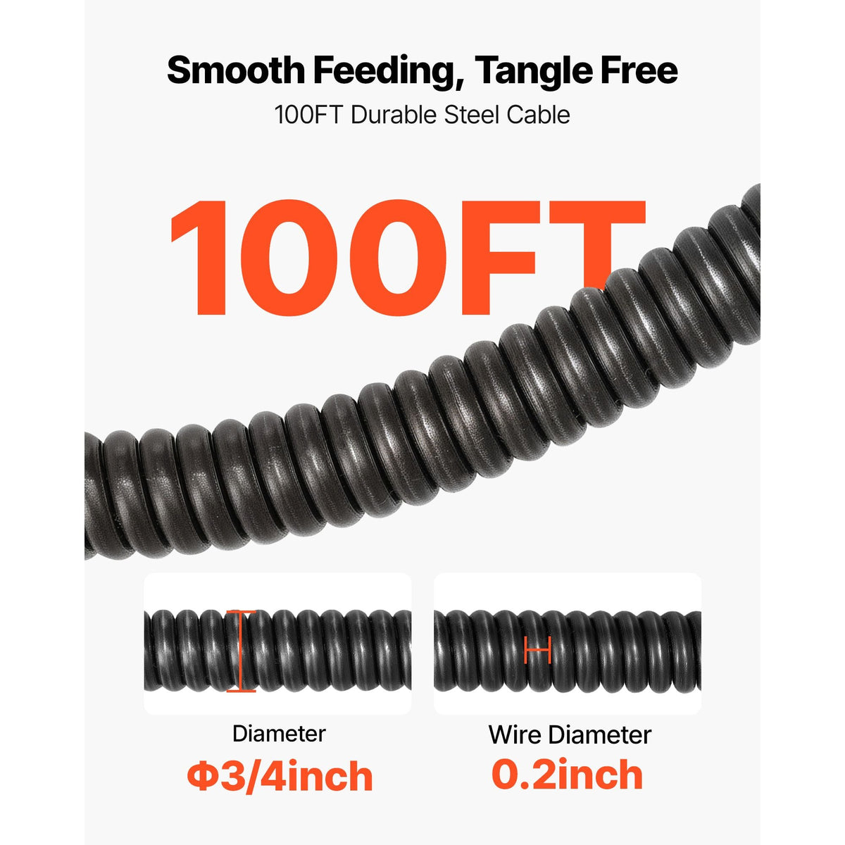 Drain Cleaner Machine 100 FT x 3/4 Inch, Auto Feed Sewer Snake Auger, Portable Drain Cleaning Machine with Multi-Wheel Combination, 6 Cutters & Air-Activated Foot Switch for 4" to 8" Pipes
