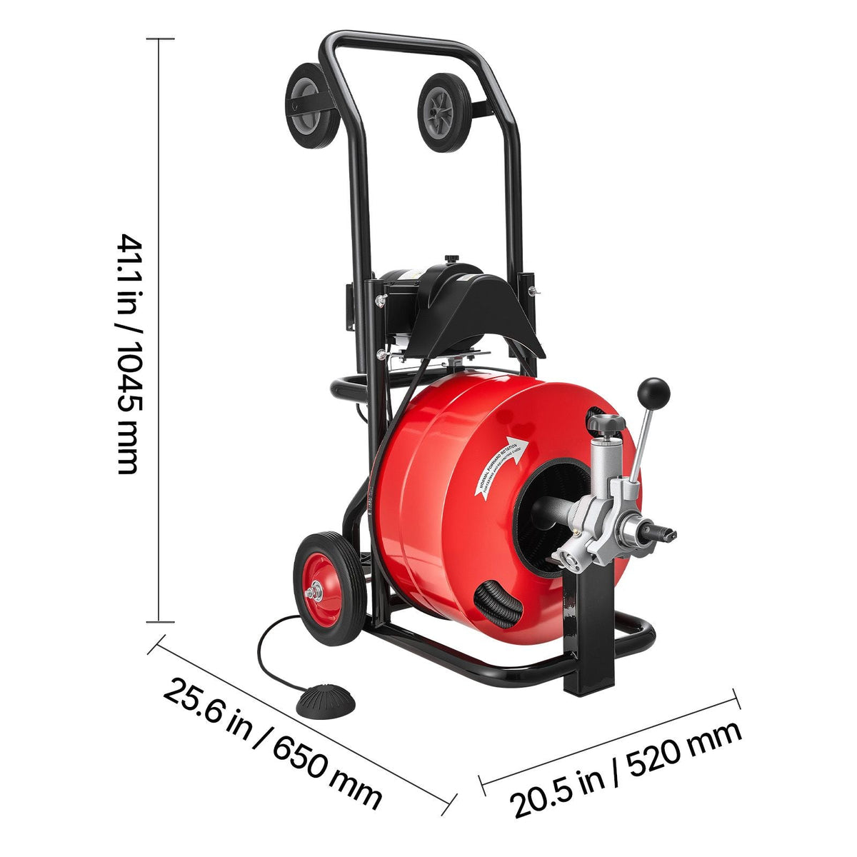 Drain Cleaner Machine 100 FT x 3/4 Inch, Auto Feed Sewer Snake Auger, Portable Drain Cleaning Machine with Multi-Wheel Combination, 6 Cutters & Air-Activated Foot Switch for 4" to 8" Pipes