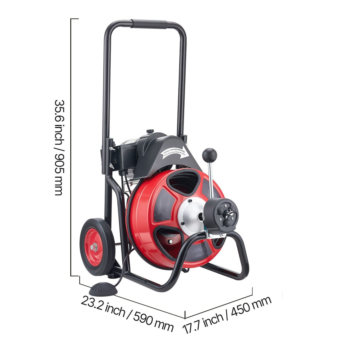Drain Cleaner Machine 100 FT x 3/8 Inch, Auto Feed Sewer Snake Auger on Wheels, Portable Drain Cleaning Machine with 4 Cutters & Air-activated Foot Switch for 2" to 4" Pipes