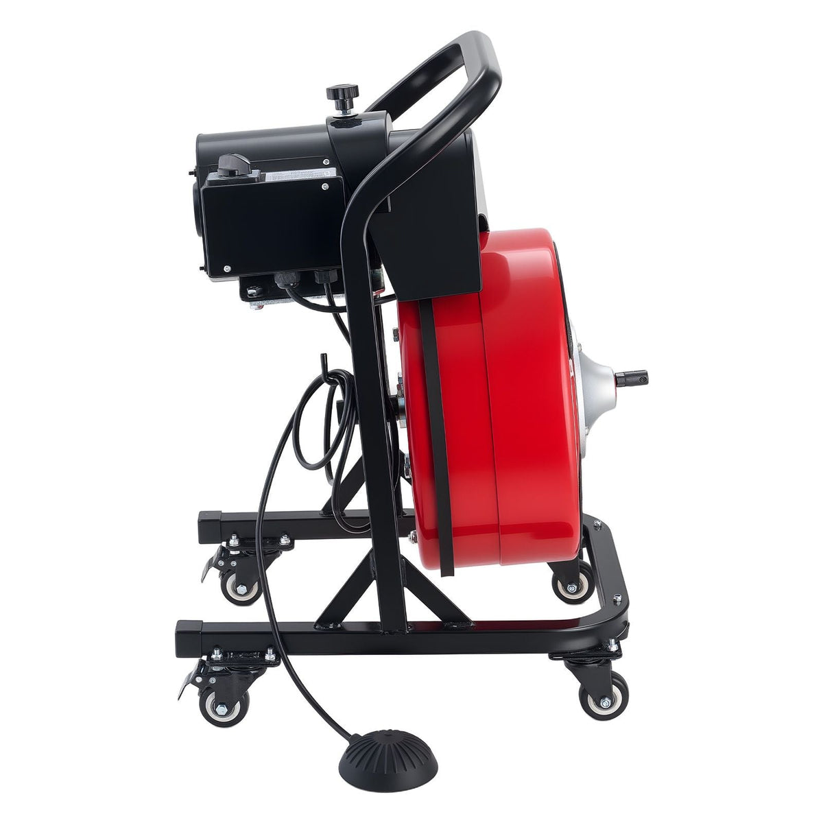 Drain Cleaner Machine 50 FT x 1/2 Inch, Manual Feed Sewer Snake Auger on Wheels - with 4 Cutters & Air-activated Foot Switch for 2" to 6" Pipes