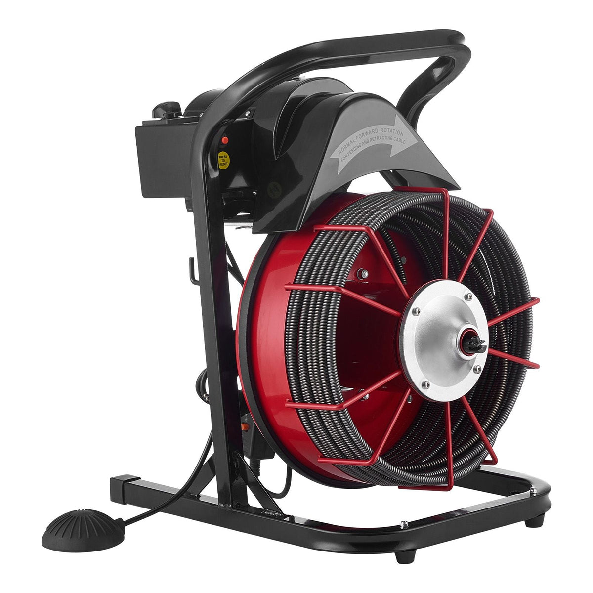 Drain Cleaner Machine 50 FT x 1/2 Inch, Sewer Snake Auger Manual Feed with 4 Cutters & Air-activated Foot Switch for 2" to 6" Pipes