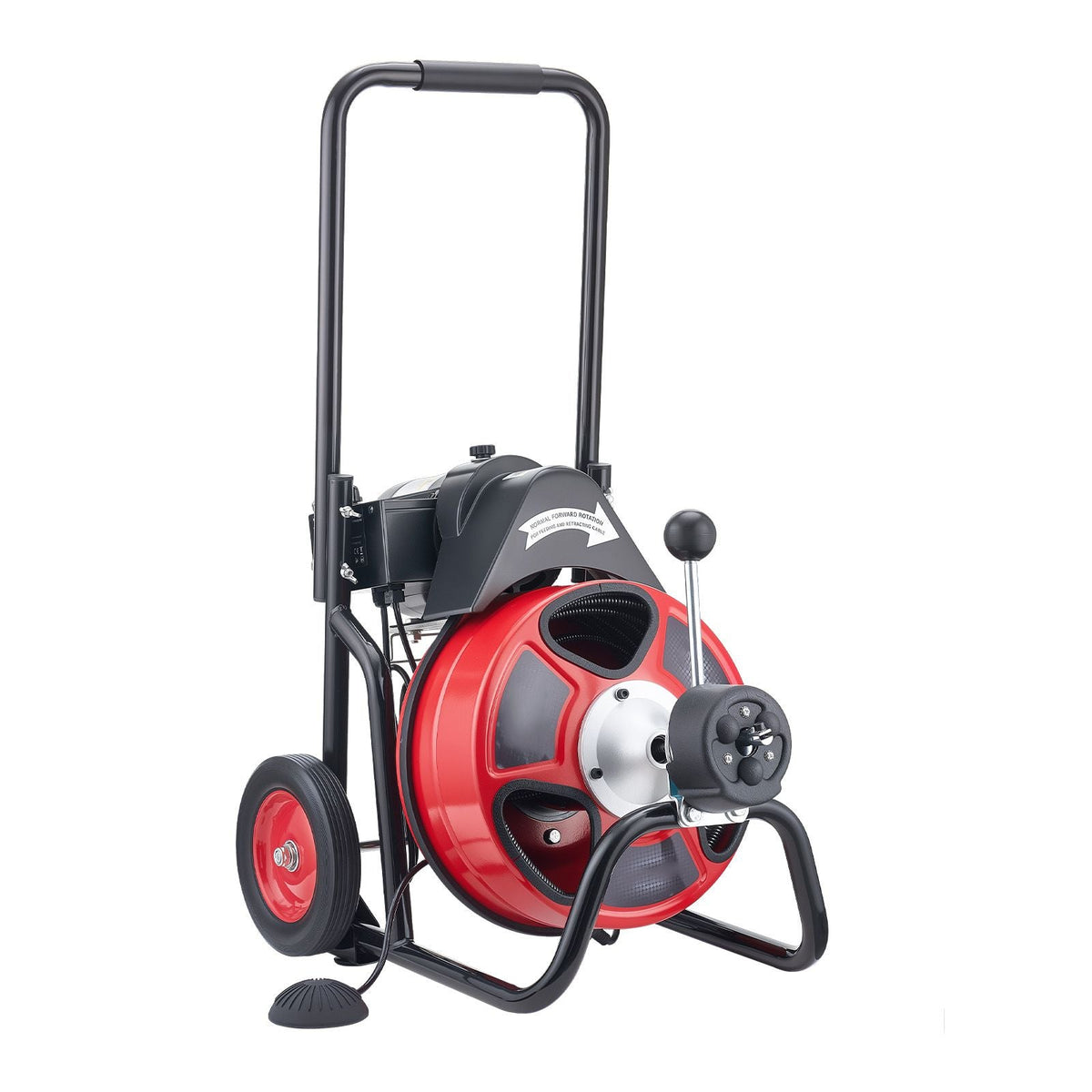 Drain Cleaner Machine 75 FT x 1/2 Inch, Auto Feed Sewer Snake Auger on Wheels, Portable Drain Cleaning Machine with 4 Cutters & Air-activated Foot Switch for 2" to 6" Pipes