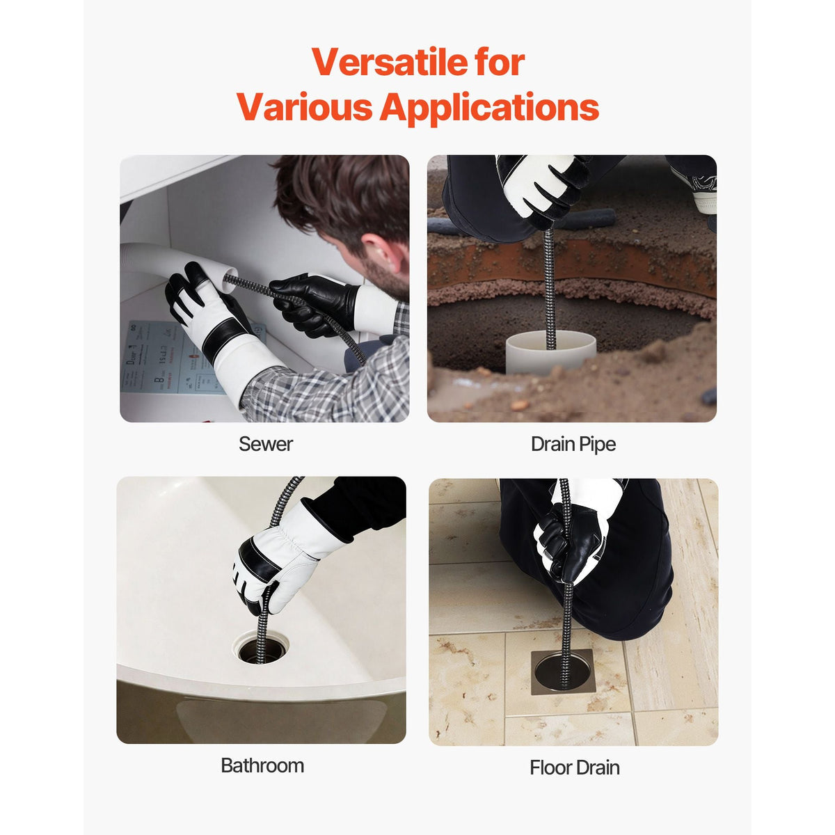 Drain Cleaner Machine 75 FT x 1/2 Inch, Auto Feed Sewer Snake Auger on Wheels, Portable Drain Cleaning Machine with 4 Cutters & Air-activated Foot Switch for 2" to 6" Pipes