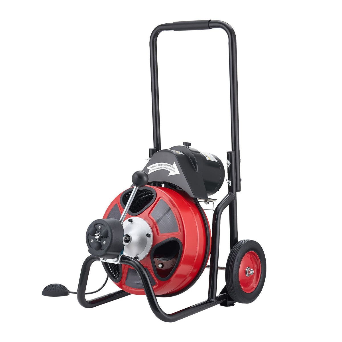 Drain Cleaner Machine 75 FT x 1/2 Inch, Auto Feed Sewer Snake Auger on Wheels, Portable Drain Cleaning Machine with 4 Cutters & Air-activated Foot Switch for 2" to 6" Pipes