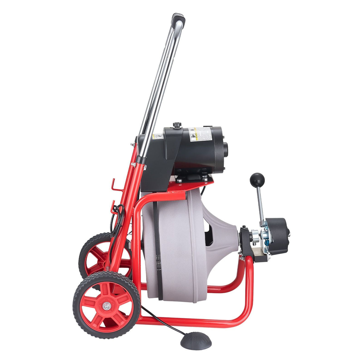 Drain Cleaner Machine 75 FT x 3/8 Inch, Auto Feed Sewer Snake Drain Auger on Wheels, Portable Drain Cleaning Machine with 8 Cutters & Air-Activated Foot Switch for 2" to 4" Pipes