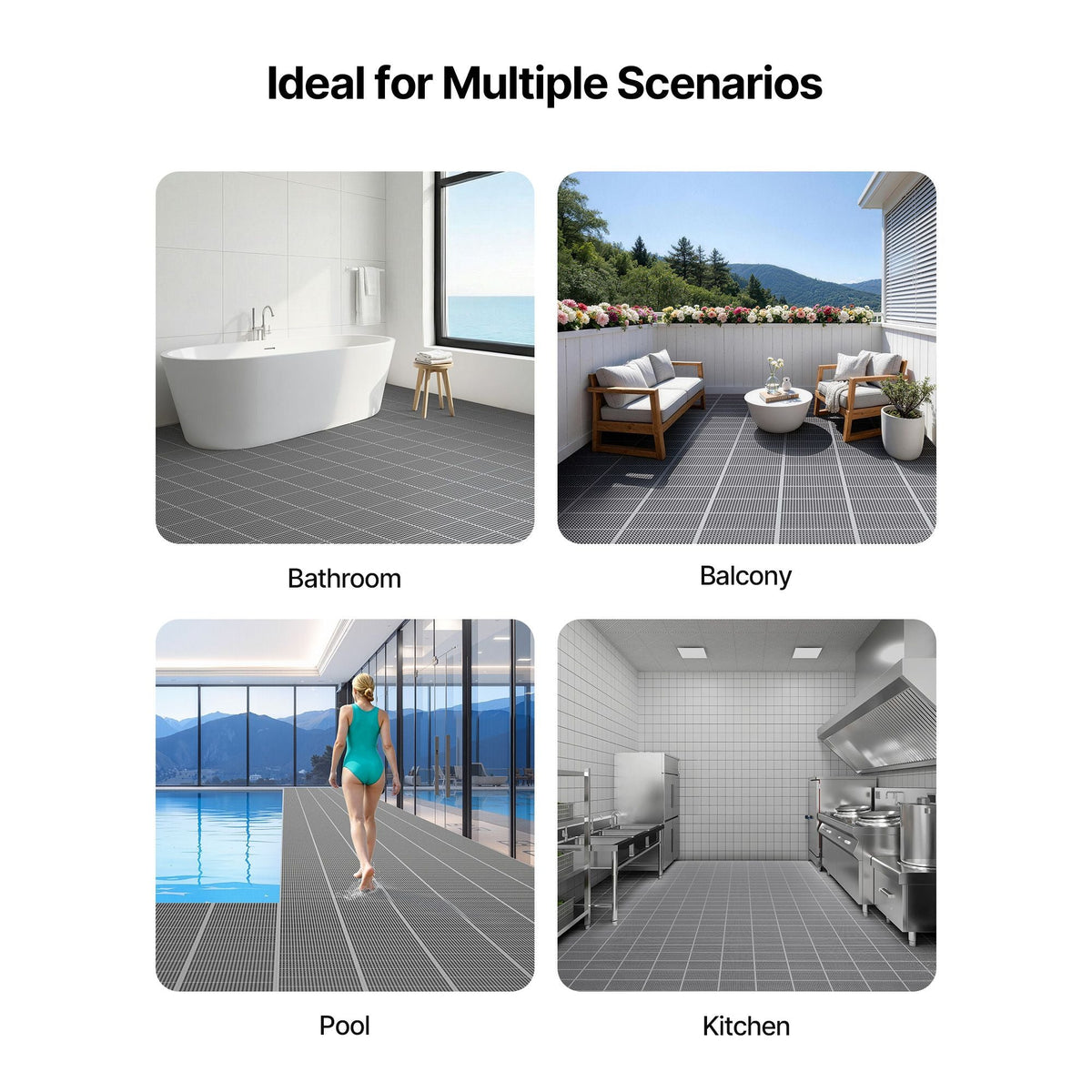 Drainage Mat, 3 x 50 ft, PVC Non Slip Commercial Floor Mat, Wet Area Water Drain Splash Matting Hollow Doormat Roll, for Outdoor Indoor Restaurant Swimming Pool Patio Bathroom Washroom, Black