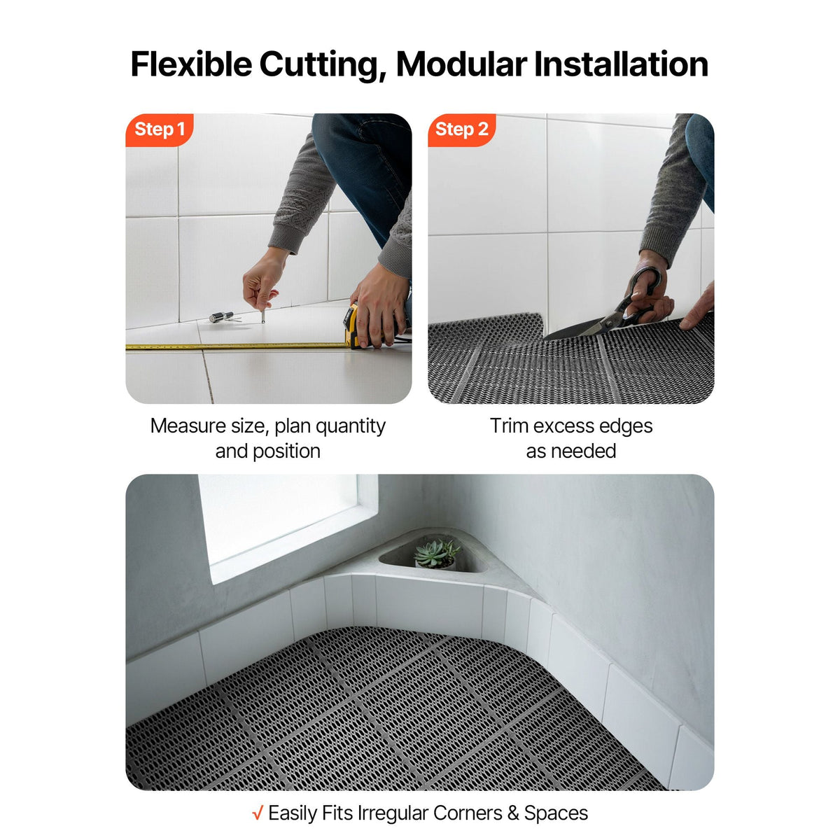 Drainage Mat, 3 x 50 ft, PVC Non Slip Commercial Floor Mat, Wet Area Water Drain Splash Matting Hollow Doormat Roll, for Outdoor Indoor Restaurant Swimming Pool Patio Bathroom Washroom, Black