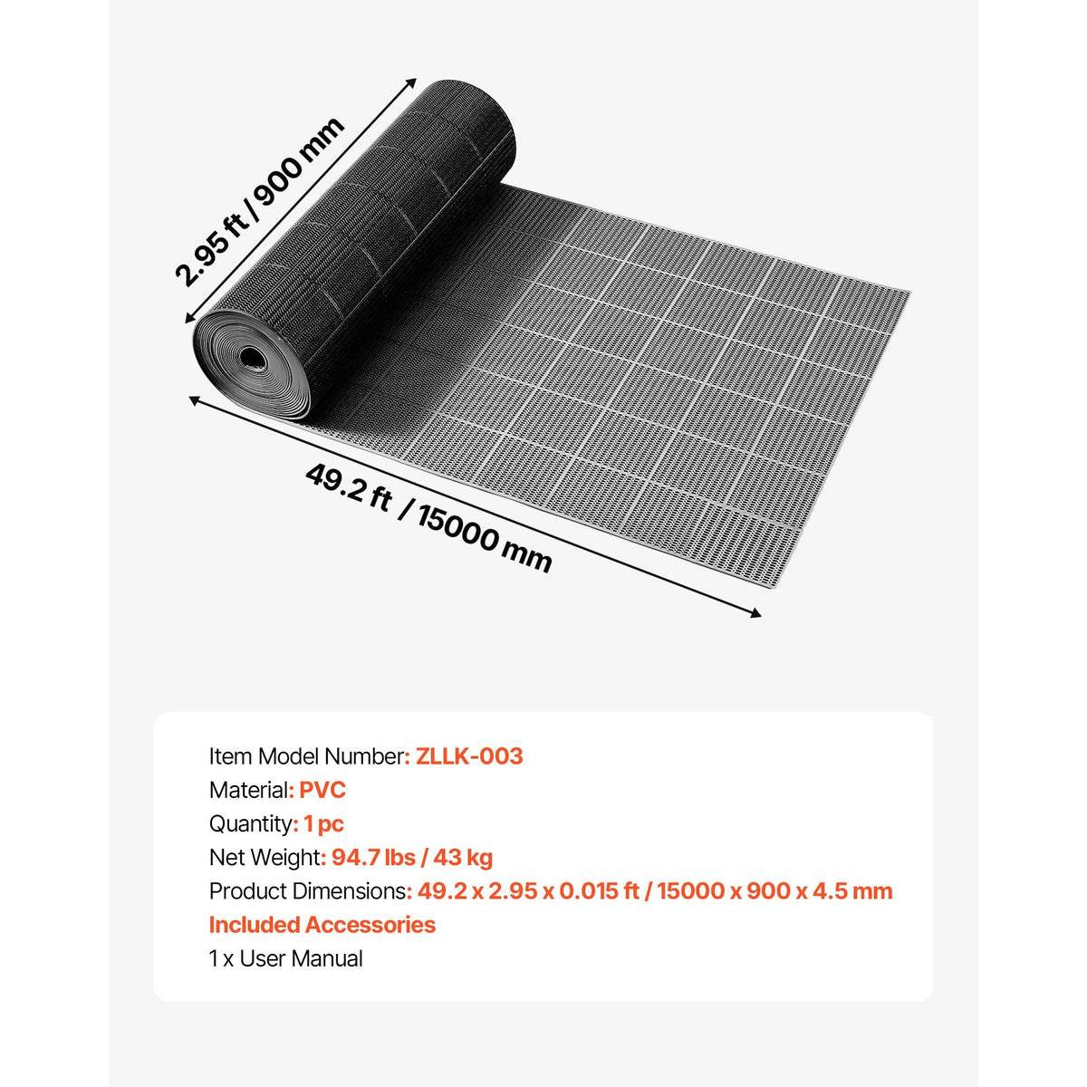 Drainage Mat, 3 x 50 ft, PVC Non Slip Commercial Floor Mat, Wet Area Water Drain Splash Matting Hollow Doormat Roll, for Outdoor Indoor Restaurant Swimming Pool Patio Bathroom Washroom, Black