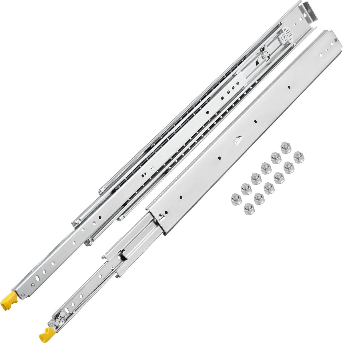 Drawer Slides with Lock, 1 Pair 48 inch, Heavy-Duty Industrial Steel up to 500 lbs Capacity, 3-Fold Full Extension, Ball Bearing Lock-in & Lock-Out, Side Mount