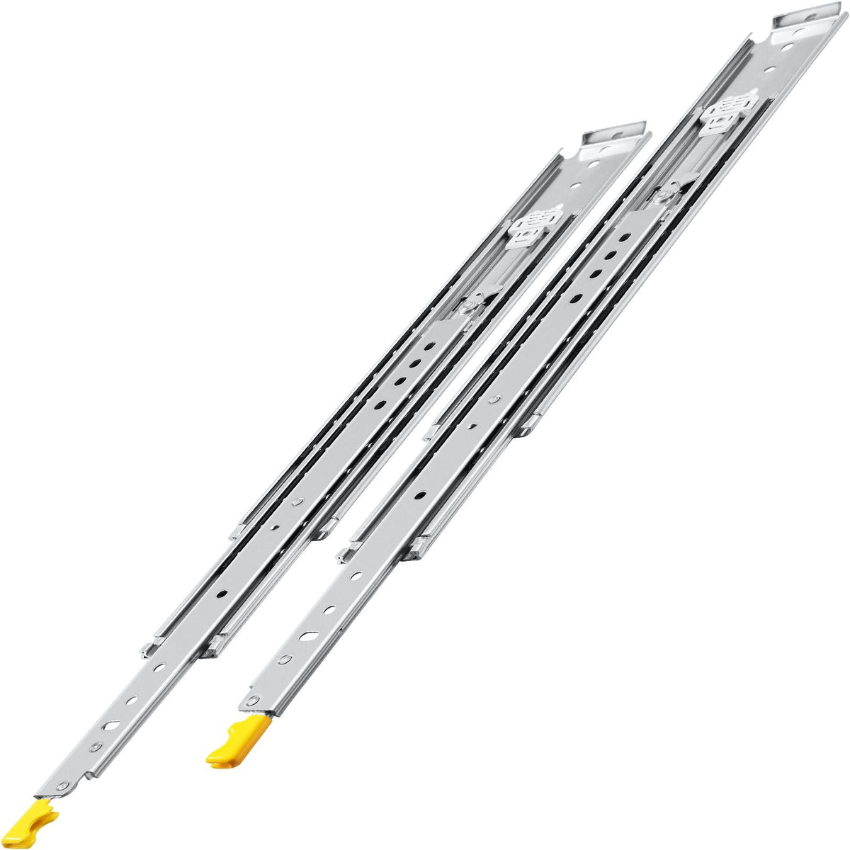 Drawer Slides with Lock, 1 Pair 48 inch, Heavy-Duty Industrial Steel up to 500 lbs Capacity, 3-Fold Full Extension, Ball Bearing Lock-in & Lock-Out, Side Mount