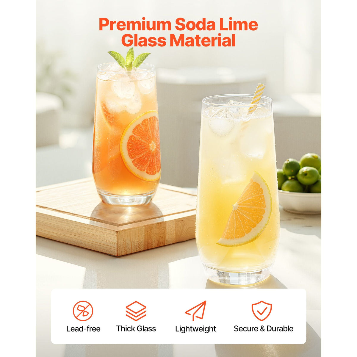 Drinking Glasses Set, 16-Piece Crystal Glass Cups, Elegant Mixed Glassware Set, with 8 Pcs 18.26 Oz Highball and 8 Pcs 11.5 Oz Cocktail Drinkware for Kitchen, Beer, Smoothie, Juice, Soda, Wine