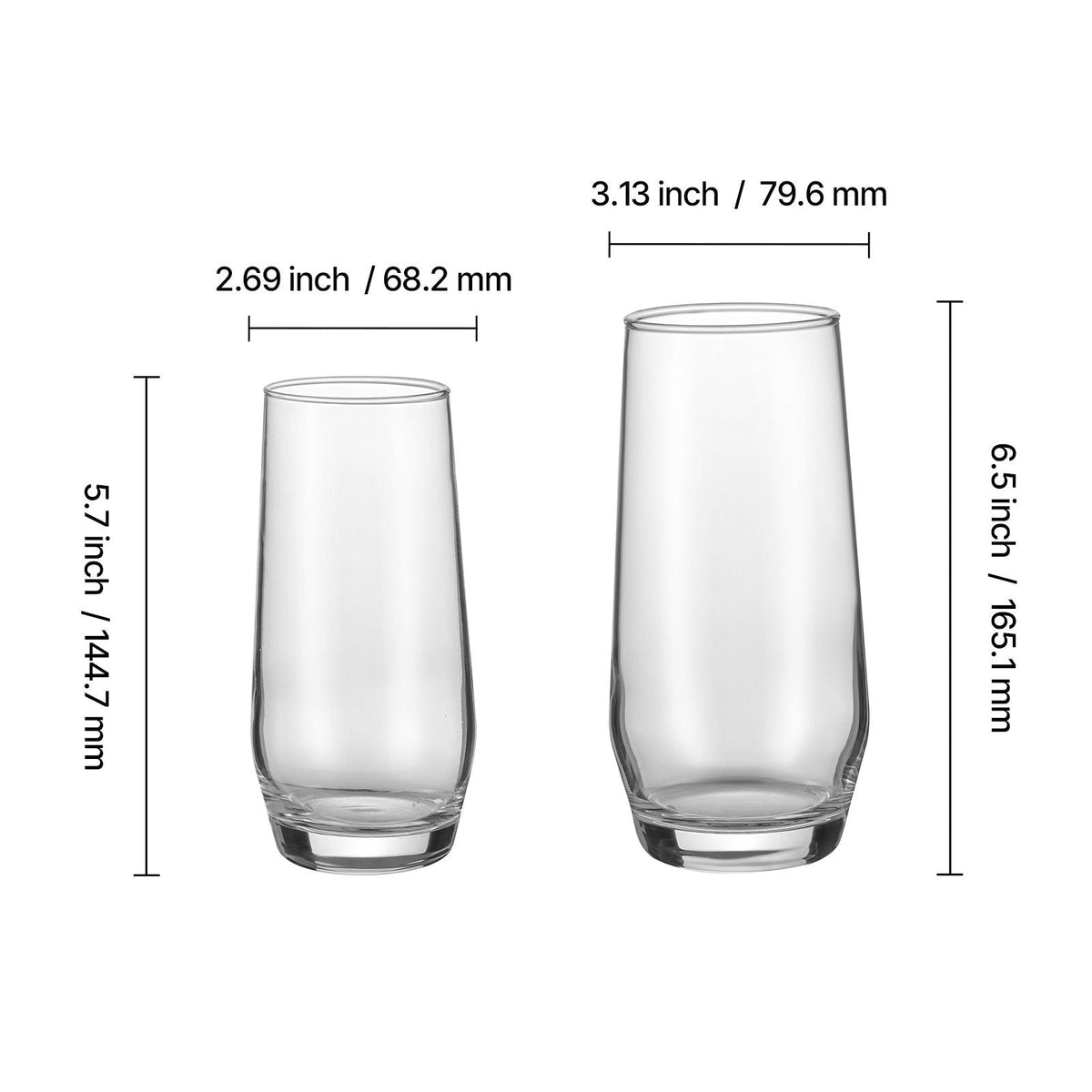 Drinking Glasses Set, 16-Piece Crystal Glass Cups, Elegant Mixed Glassware Set, with 8 Pcs 18.26 Oz Highball and 8 Pcs 11.5 Oz Cocktail Drinkware for Kitchen, Beer, Smoothie, Juice, Soda, Wine