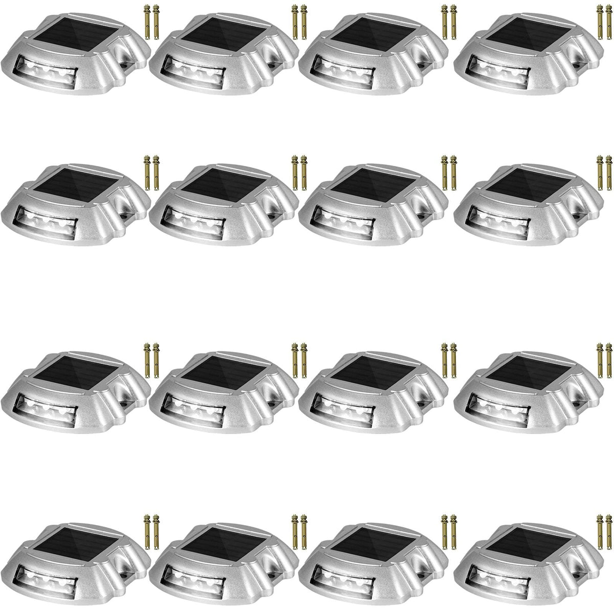 Driveway Lights 16-Pack Solar Driveway Lights Bright White with Screw Solar Deck Lights Outdoor Waterproof Wireless Dock Lights 6 LEDs for Path Warning Garden Walkway Sidewalk Steps