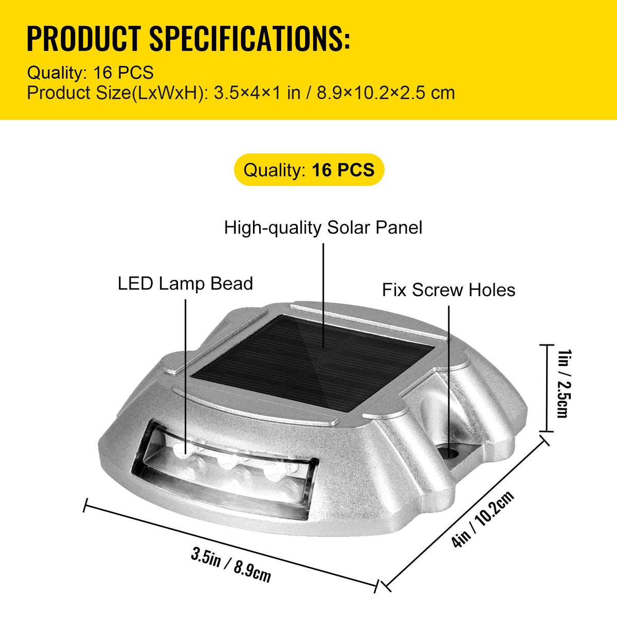 Driveway Lights 16-Pack Solar Driveway Lights Bright White with Screw Solar Deck Lights Outdoor Waterproof Wireless Dock Lights 6 LEDs for Path Warning Garden Walkway Sidewalk Steps