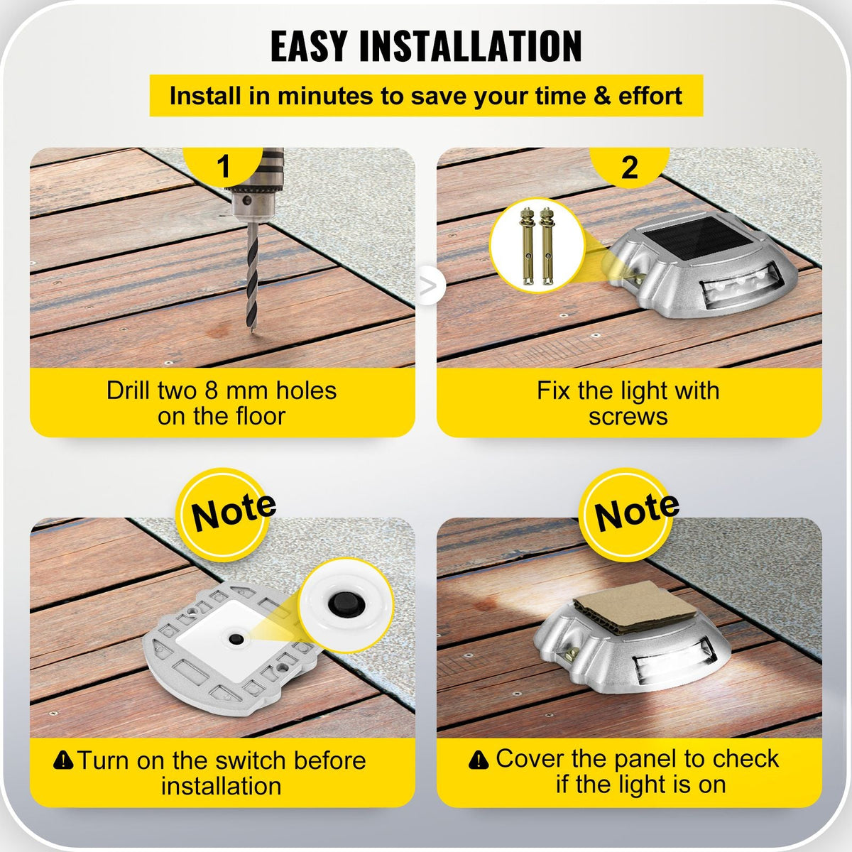 Driveway Lights 16-Pack Solar Driveway Lights Bright White with Screw Solar Deck Lights Outdoor Waterproof Wireless Dock Lights 6 LEDs for Path Warning Garden Walkway Sidewalk Steps