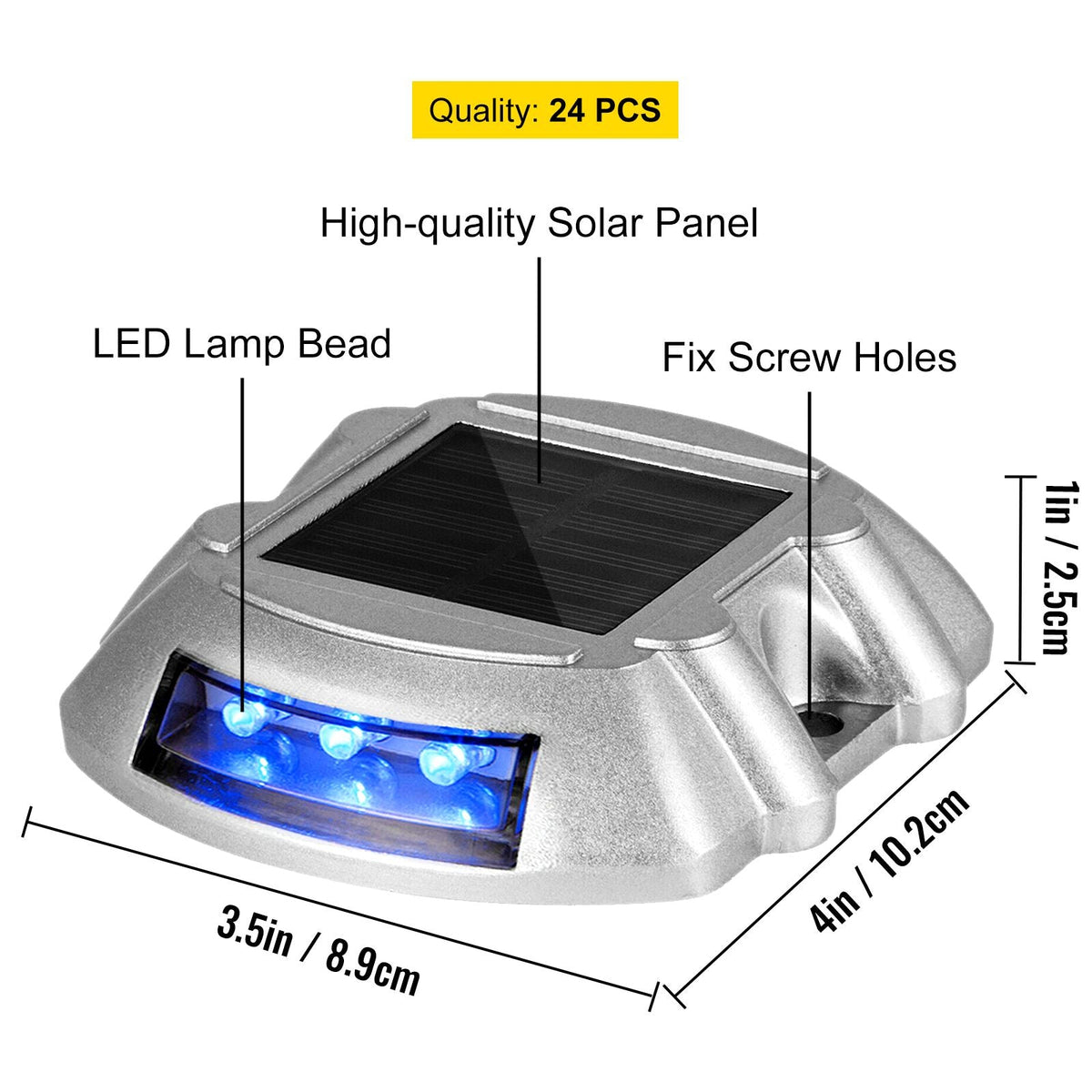Driveway Lights 24-Pack, Solar Driveway Lights with Switch Button, Solar Deck Lights Waterproof, Wireless Dock Lights 6 LEDs for Path Warning Garden Walkway Sidewalk Steps, LED Bright Blue