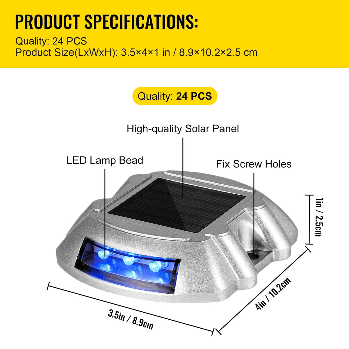 Driveway Lights 24-Pack, Solar Driveway Lights with Switch Button, Solar Deck Lights Waterproof, Wireless Dock Lights 6 LEDs for Path Warning Garden Walkway Sidewalk Steps, LED Bright Blue