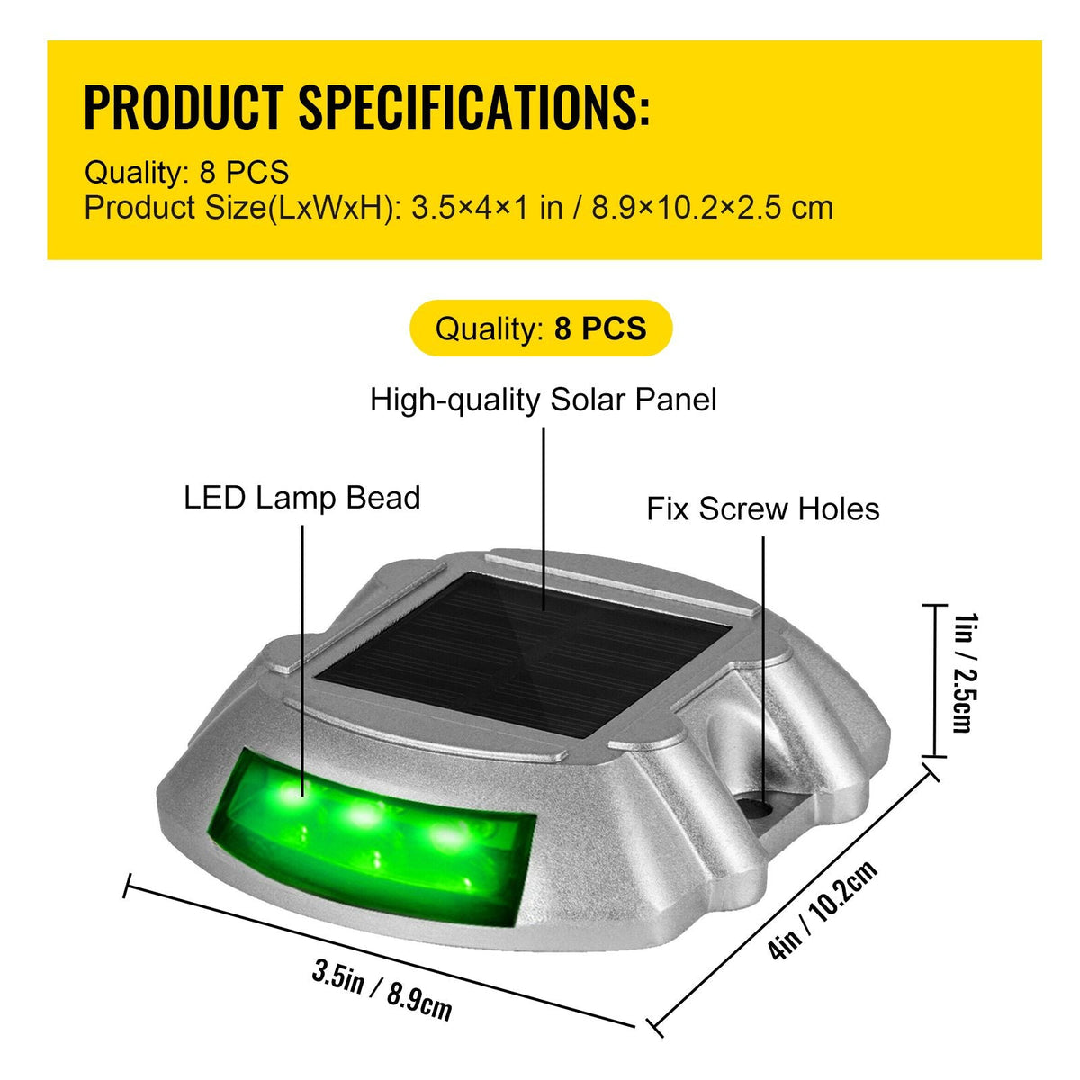 Driveway Lights, 8-Pack Solar Driveway Lights with Switch Button, Solar Deck Lights Waterproof, Wireless Dock Lights 6 LEDs for Path Warning Garden Walkway Sidewalk Steps, LED Bright Green
