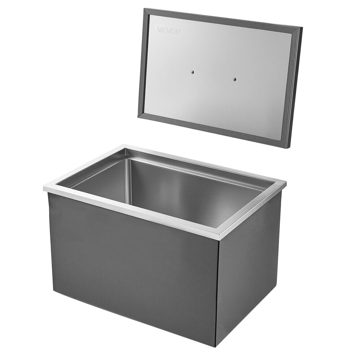Drop in Ice Chest, 20"L x 14"W x 12"H Stainless Steel Drop in Cooler, 31.7 Quart Commercial Ice Bin with Pot Lid for Outdoor Kitchen Patio Bar, Drain-pipe Set Included, for Cold Wine Beer