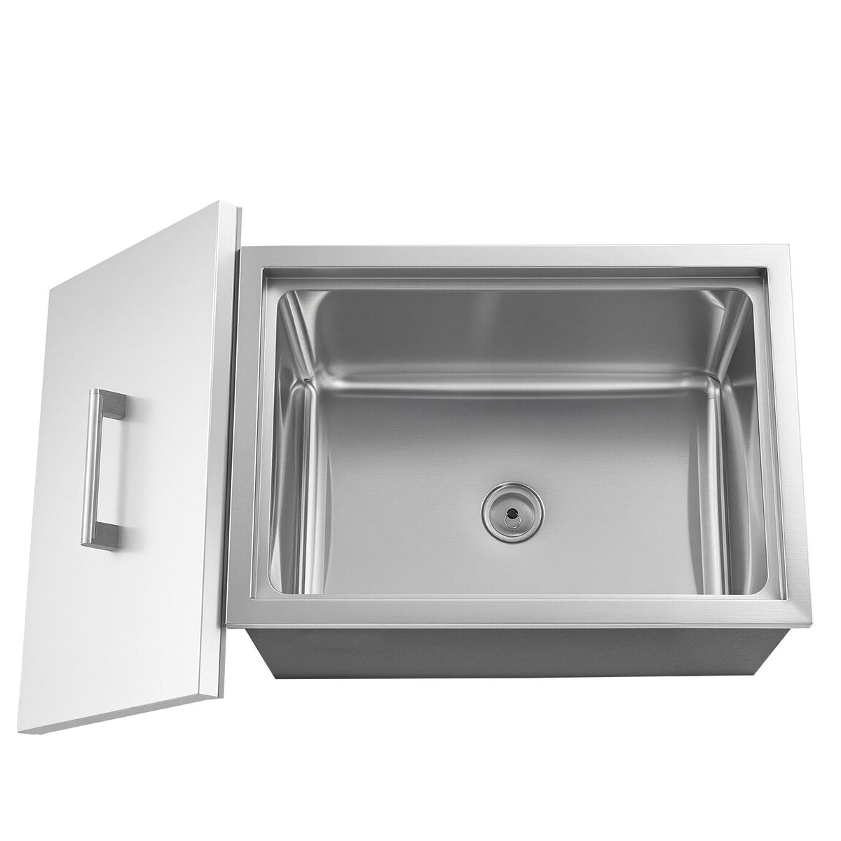 Drop in Ice Chest, 20"L x 14"W x 12"H Stainless Steel Drop in Cooler, 31.7 Quart Commercial Ice Bin with Pot Lid for Outdoor Kitchen Patio Bar, Drain-pipe Set Included, for Cold Wine Beer