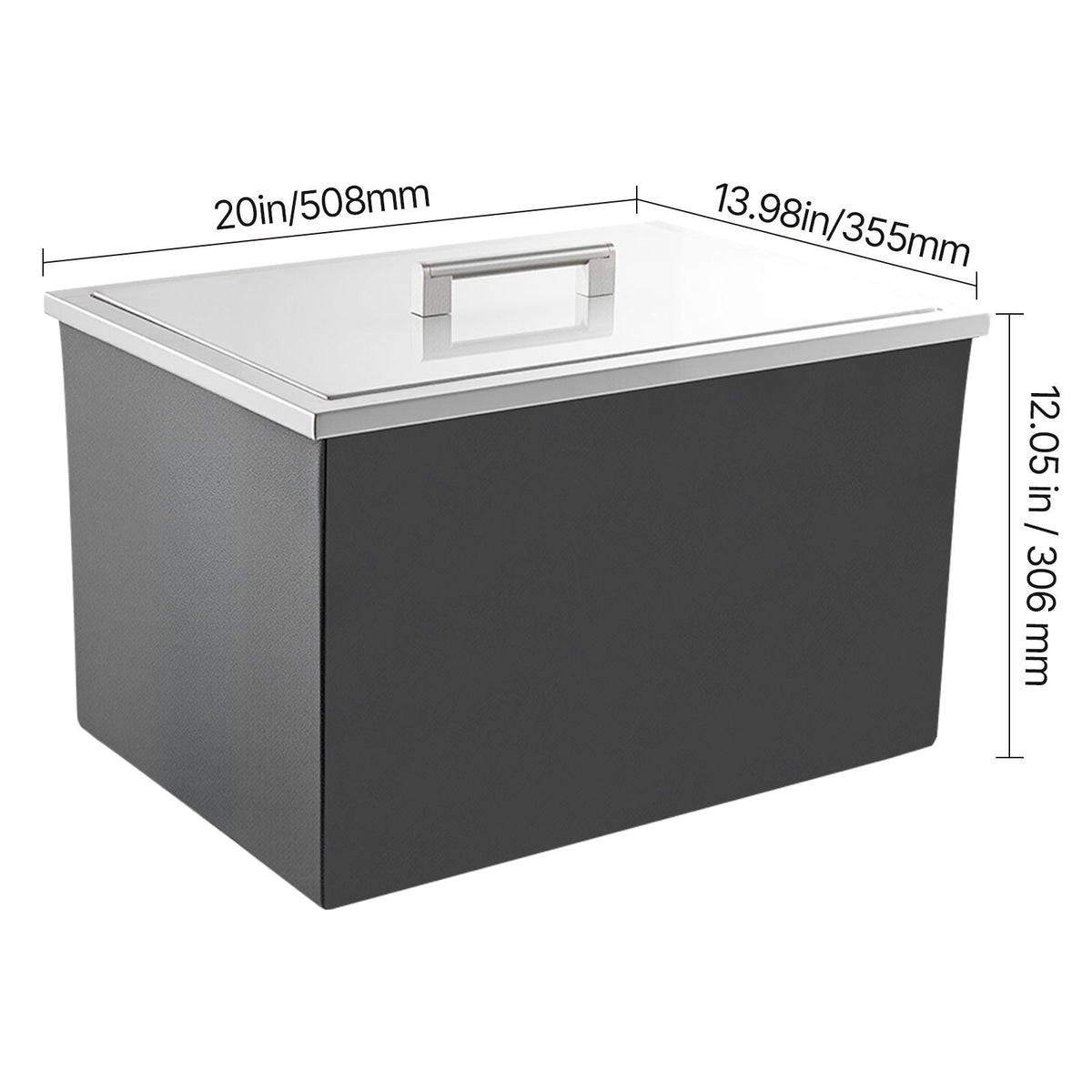 Drop in Ice Chest, 20"L x 14"W x 12"H Stainless Steel Drop in Cooler, 31.7 Quart Commercial Ice Bin with Pot Lid for Outdoor Kitchen Patio Bar, Drain-pipe Set Included, for Cold Wine Beer