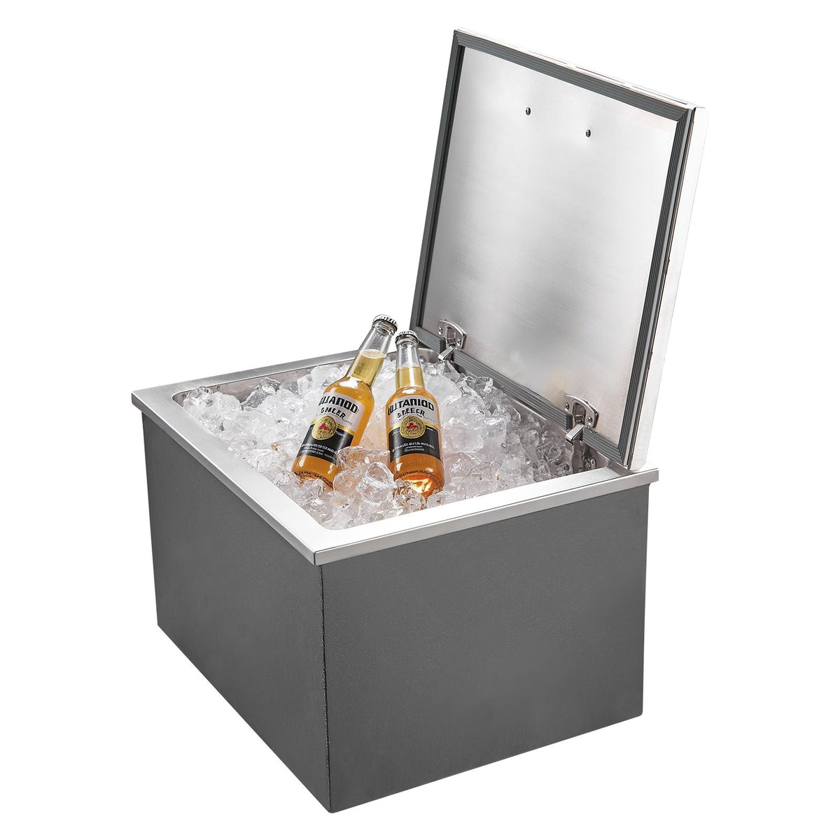 Drop in Ice Chest, 20"L x 16"W x 13"H Stainless Steel Drop in Cooler, 44.7 Quart Commercial Ice Bin with Flip Lid for Outdoor Kitchen Patio Bar, Drain-pipe Set Included, for Cold Wine Beer