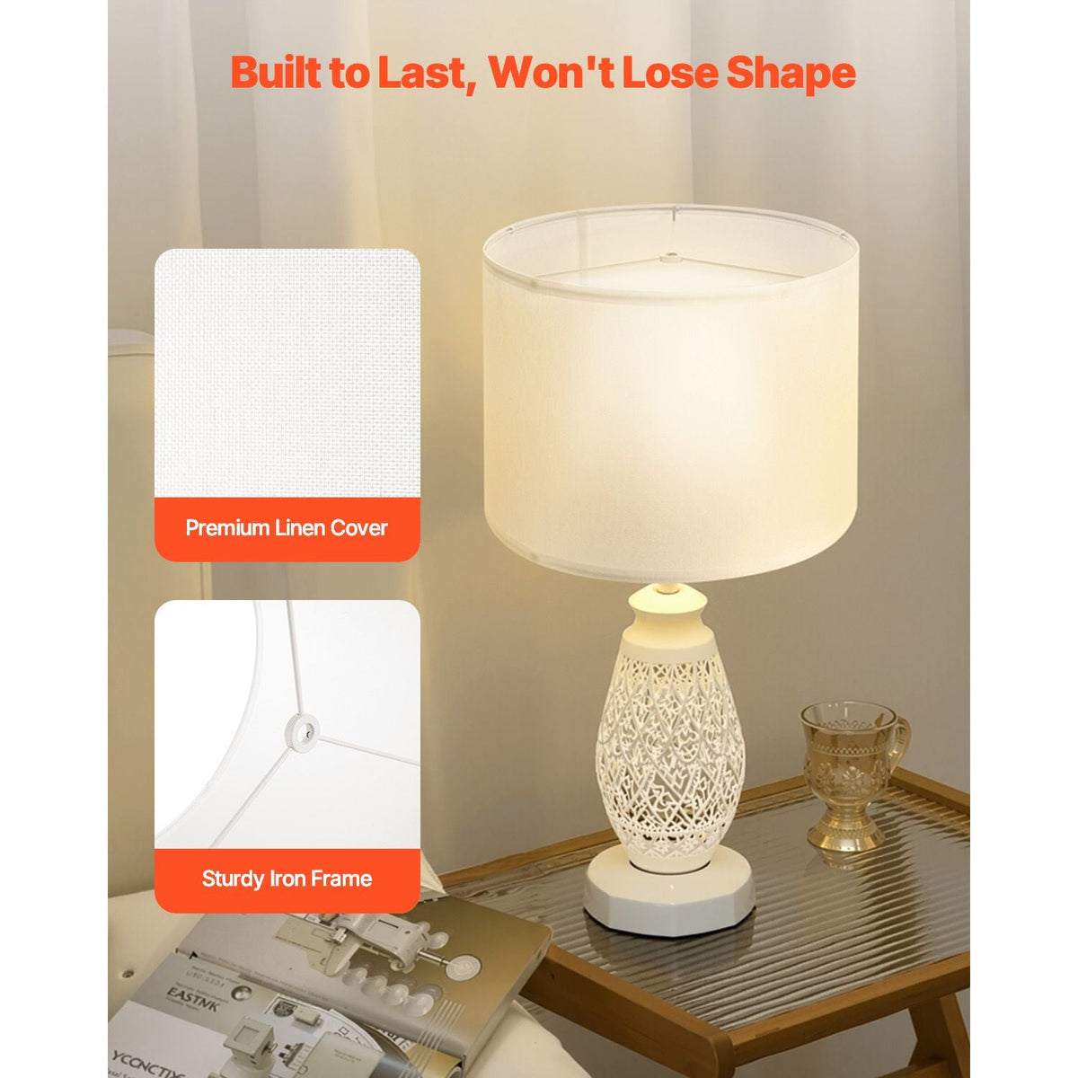 Drum Lamp Shade, 13 in Top x 13 in Bottom x 10 in High, Medium Drum Linen Lampshade, Replacement Lamp Shade for Table Lamps Floor Lamps Pendant Lights, Easy Assembly Required (Off-white Linen)