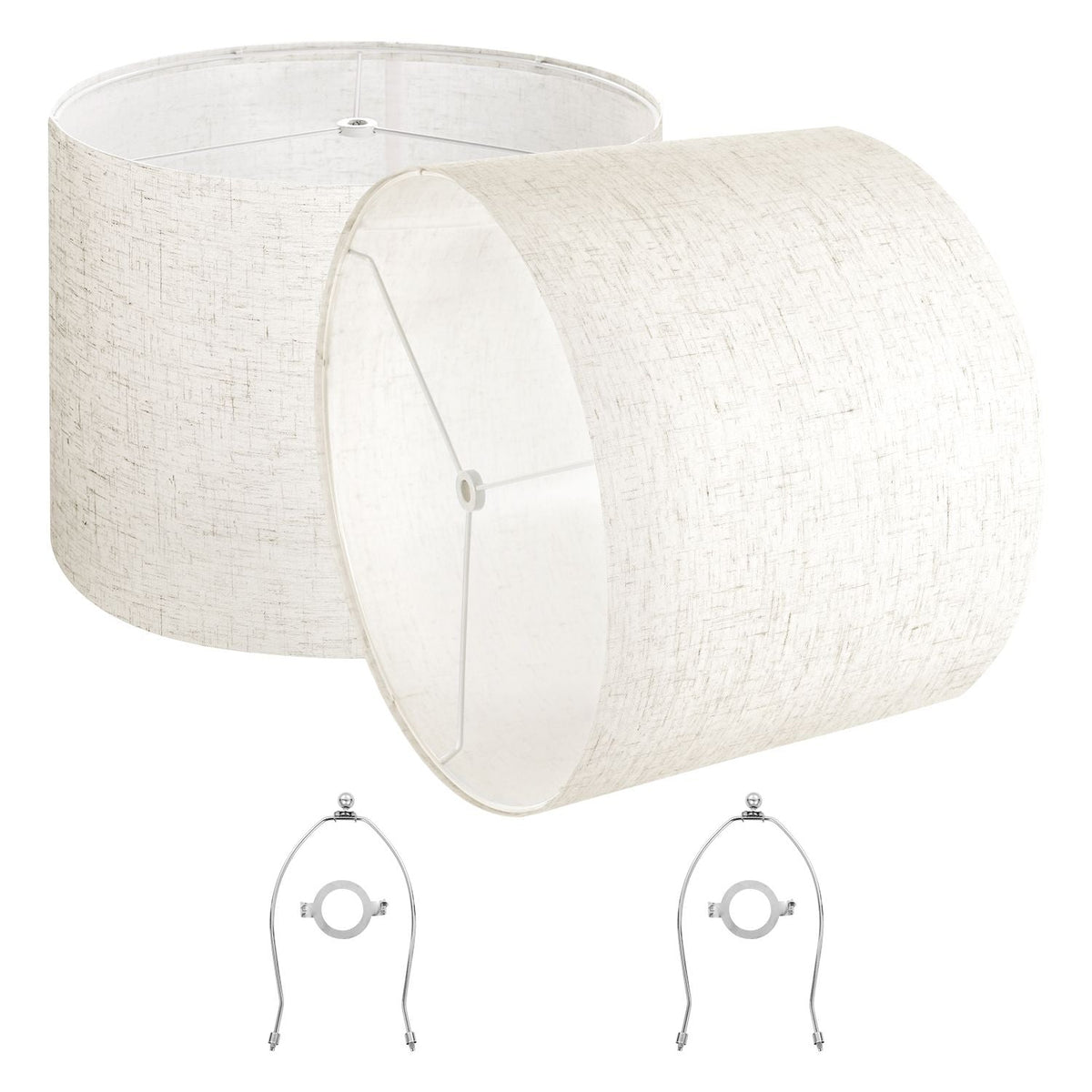 Drum Lamp Shade 2 Set, 16 in Top x 16 in Bottom x 12 in High, Large Lampshade with Harp, Replacement Lamp Shade for Table Lamps Floor Lamps Pendant Lights, Easy Assembly Required (Light Linen)