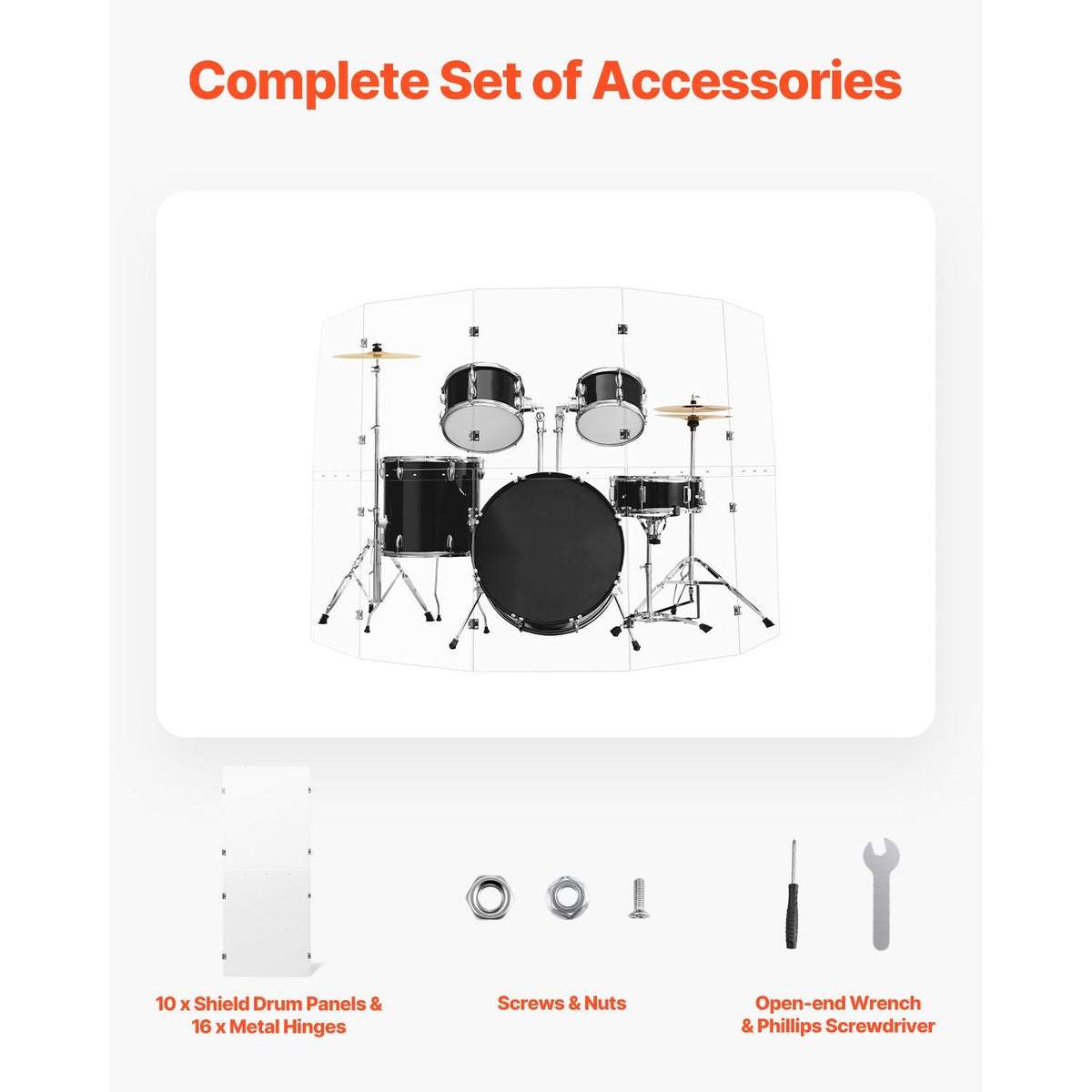 Drum Shield, 5 Panels 2 ft x 5 ft Portable Acrylic Drum Cage with Zinc Alloy Hinges for Church Concert Halls Music Festivals, Drum Shields Drum Sound Barrier Suitable for Practice Performance