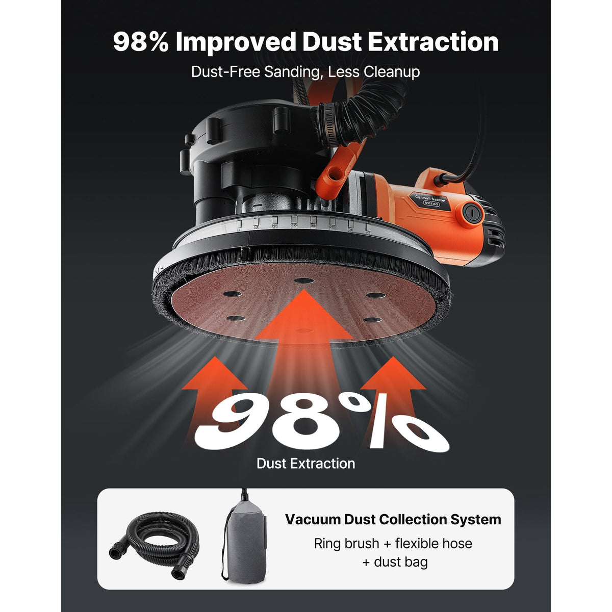 Drywall Sander, 1150W Electric Drywall Sander, Popcorn Ceiling Removal Tool with Vacuum Dust Collection, 5 Variable Speed 800-1700 RPM, LED Light, Foldable & Extendable Handle, 15 Sanding Discs