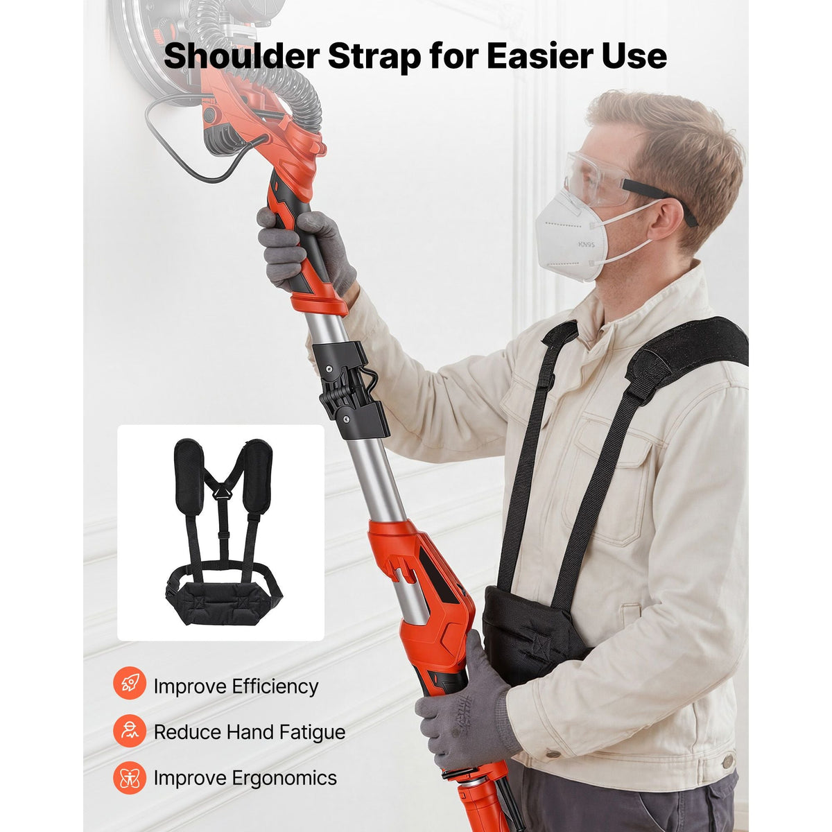 Drywall Sander, 1150W Electric Drywall Sander, Popcorn Ceiling Removal Tool with Vacuum Dust Collection, 5 Variable Speed 800-1700 RPM, LED Light, Foldable & Extendable Handle, 15 Sanding Discs