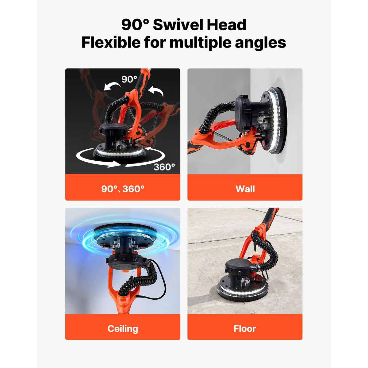 Drywall Sander, 1150W Electric Drywall Sander, Popcorn Ceiling Removal Tool with Vacuum Dust Collection, 5 Variable Speed 800-1700 RPM, LED Light, Foldable & Extendable Handle, 15 Sanding Discs