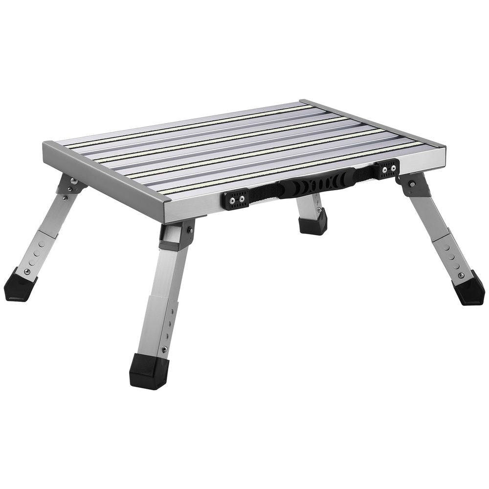 RV Steps, Aluminum Alloy Folding Platform Step Adjustable Height, Portable Step Stool with Wide Anti-Slip Surface, Rubber Feet, Reflective Strips and Handle, Supports Up to 1000lbs